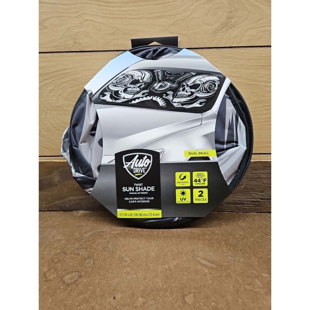 AutoDrive Twist Sun Shade Dual Skull Design 31.5" × 28.5" 2 Piece New